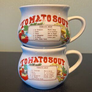 Set of 2 Vintage TOMATO SOUP Recipe Ceramic Soup Mugs Bowls ~ Country Kitchen